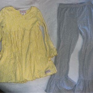 Ruffle Butts Yellow Floral Tunic & Gray Ruffle Leggings Set